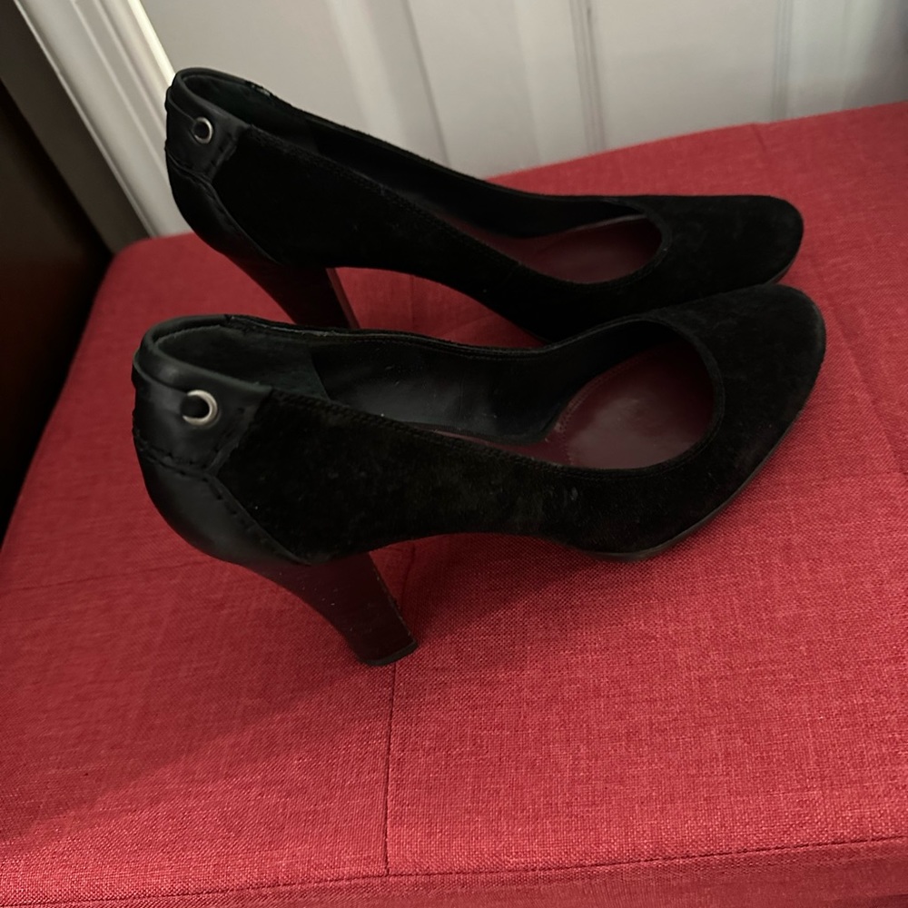 Black sude heels.  Gently used.   Great condition